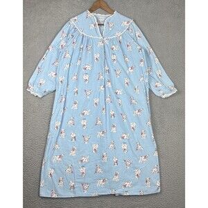 Lanz of Salzburg Flannel Long Nightgown Sz Medium Blue Dalmatian Doggy